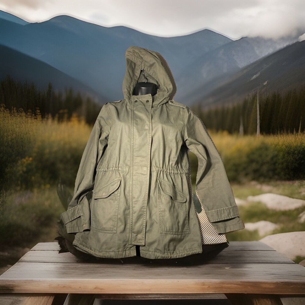 Forever 21‎ Jacket Hood Military Army Green Zip Women Size S Good Condition
